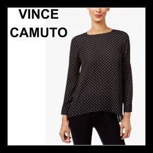 VINCE CAMUTO Women's High-Low Rich Black polka dot Blouse